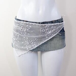 y2k sheer white floral embroidered hip scarf coquette festival layer